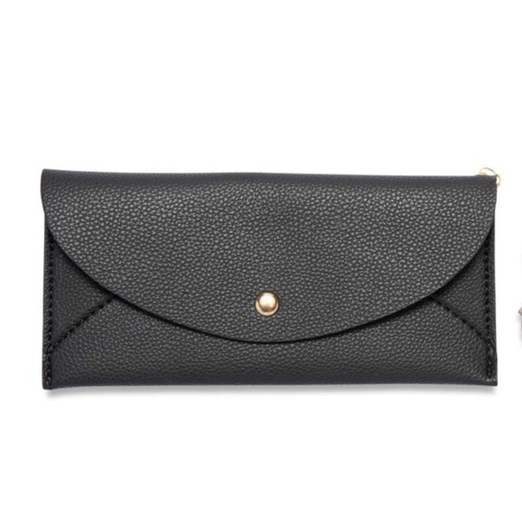 Lark & Ives women’s black envelope crossbody body bag wallet wristlet clutch - Picture 2 of 9